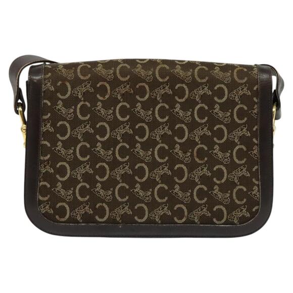 CELINE C Sulky Shoulder Bag Canvas Brown Gold - Picture 3 of 13